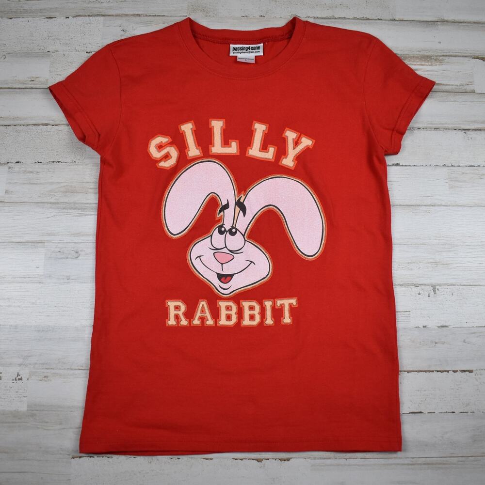 Silly Rabbit Trix Cereal T-Shirt Junior's Slim Fit Large Red Cotton Y2K Novelty